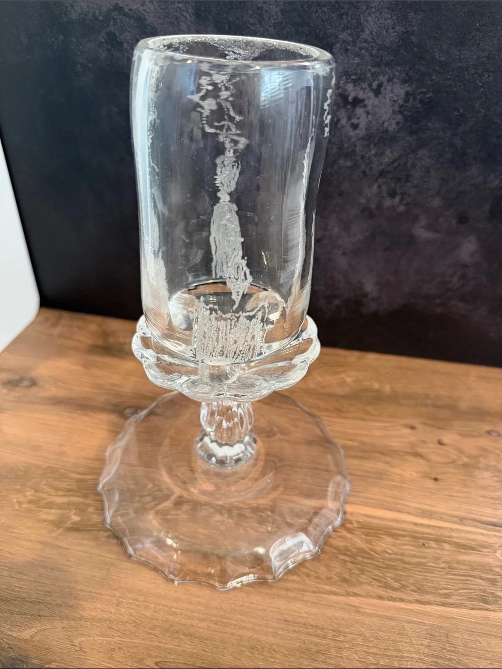 Clear Pressed Glass Candle Holder - Scalloped Pedestal
